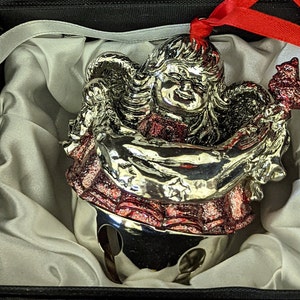 Vintage livingquarters Silver Plated Angel Bell with cardinal Ornament 1999.