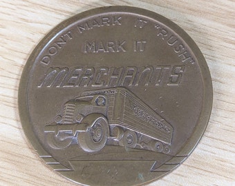 Vintage Bronze Trade Medallion: Merchants Motor Freight, 1960s