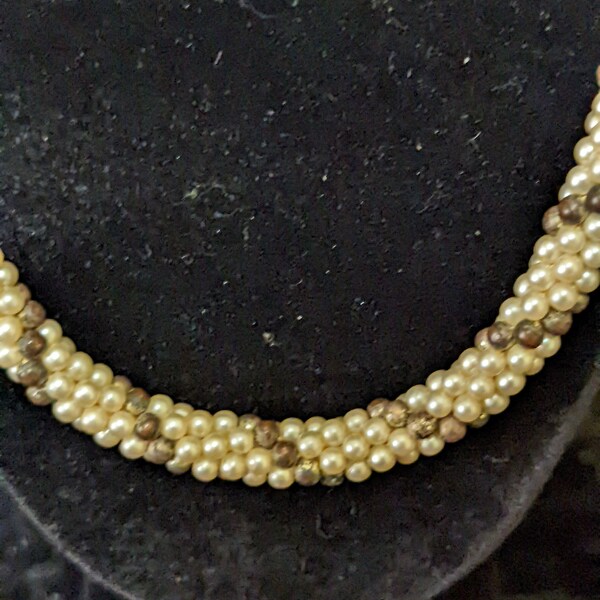 Vintage Faux Pearl Bead Necklace Hook Closure Plastic Beads Vintage 1940's