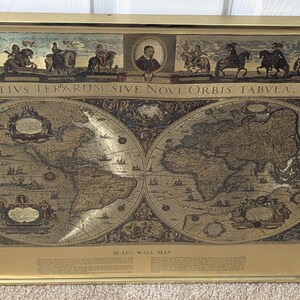 Carte murale Blaeu, impression latine, carte du vieux monde, guilde encadrée
