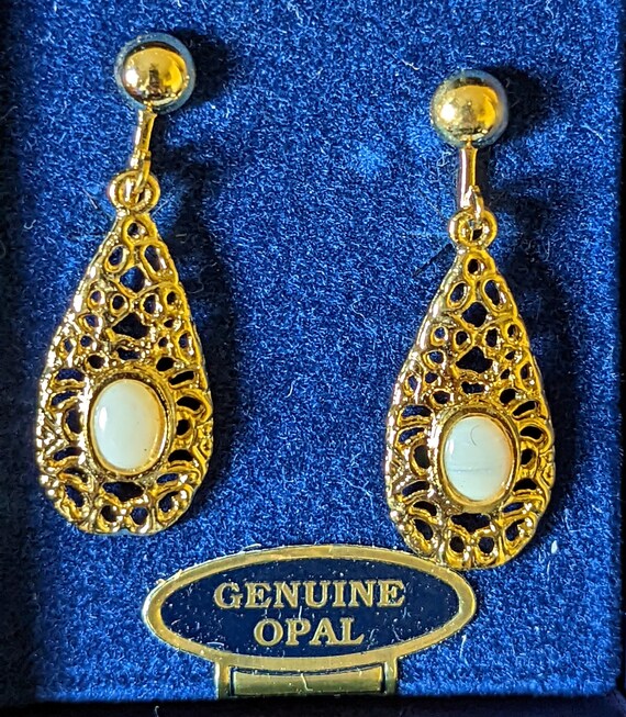 Gold Tone Dangle Pierced Earrings with Genuine Opa