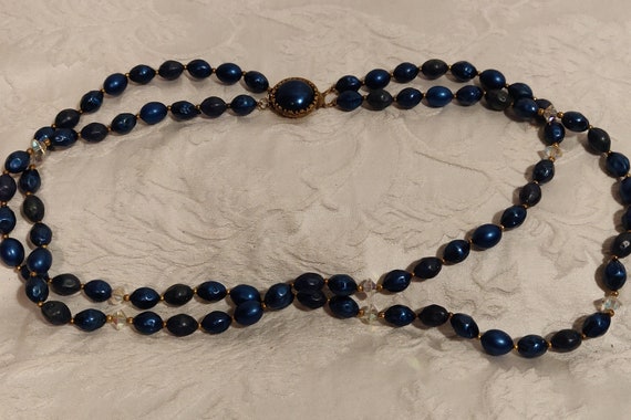 Women's Necklace Shades of Blue Beads with Gold T… - image 1