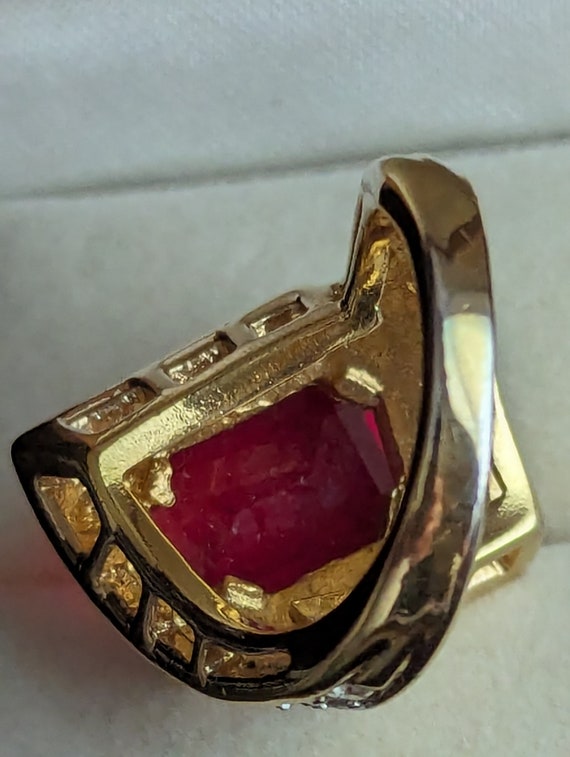 Synthetic Ruby and CZ Statement Ring Vintage Mint… - image 6