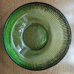 Vintage EO Brody Co Emerald Green Ribbed Round Glass Bowl Cleveland OH USA