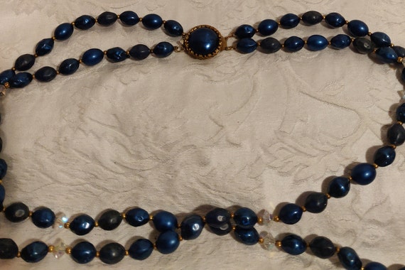 Women's Necklace Shades of Blue Beads with Gold T… - image 3