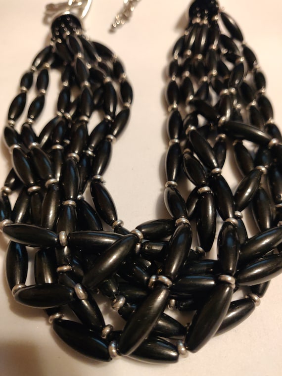 Chico's Black Multi-Strand Oval Lucite Beads and … - image 1