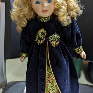 McField Fashion Company Porcelain Doll Blonde Hair Blue Eyes 14 x 13 x 3 Inches 1980