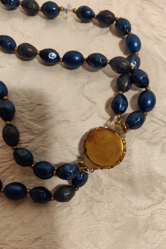 Women's Necklace Shades of Blue Beads with Gold T… - image 7