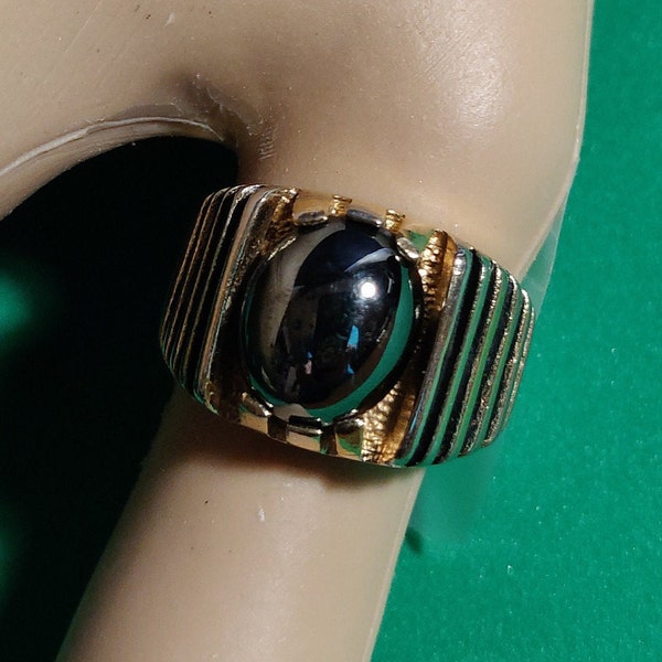 Herren Statement Ring Vergoldet mit Lab Erstellt Schwarz Onyx Vintage Größe 23