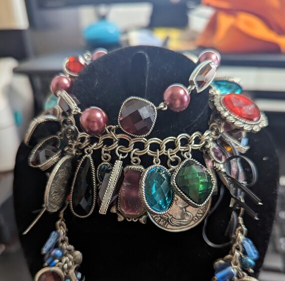 Vintage Silver Tone Link Bracelet and Earrings With Grecian