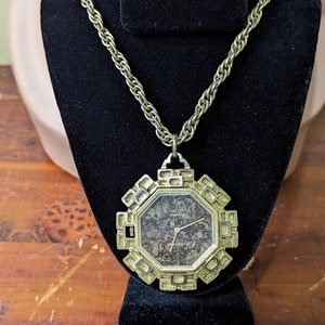 Vintage Baroness Watch Pendant Necklace: Retro Gilt Jewelry