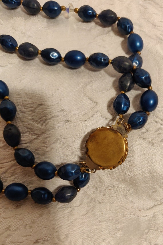 Women's Necklace Shades of Blue Beads with Gold To