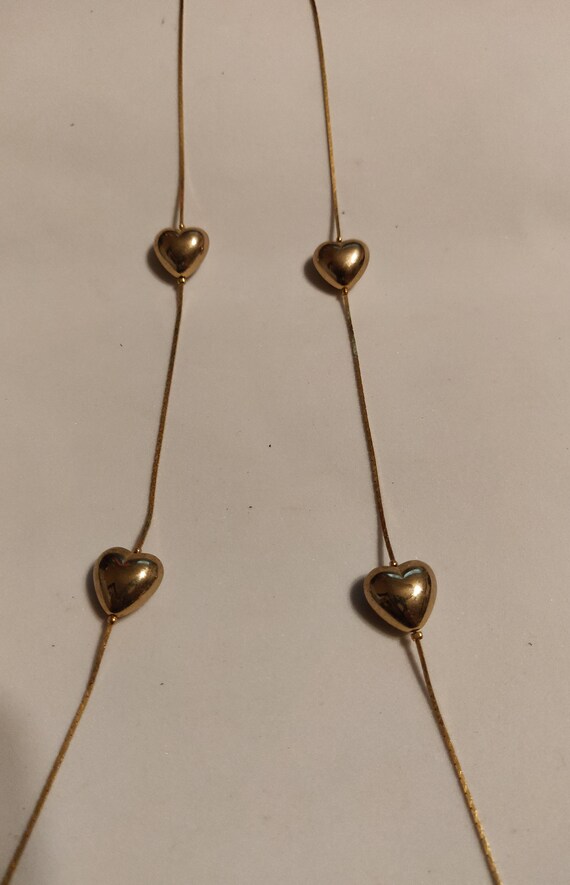 14K Gold Puffed Heart Necklace 1980s 35 Inches - image 2