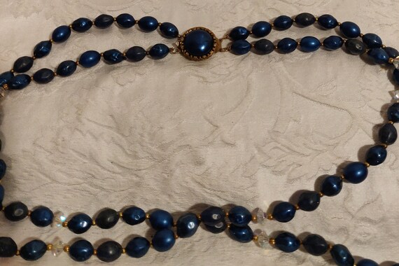 Women's Necklace Shades of Blue Beads with Gold T… - image 5