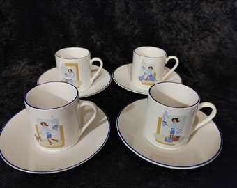 Latte Girl Set Of 4 Espresso Cups and Matching Saucers In Original Box Never Used Wendoverlane