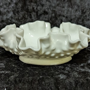 Vintage Fenton White Hobnail Bowls Show White Ruffled 1960&#39;s approximately