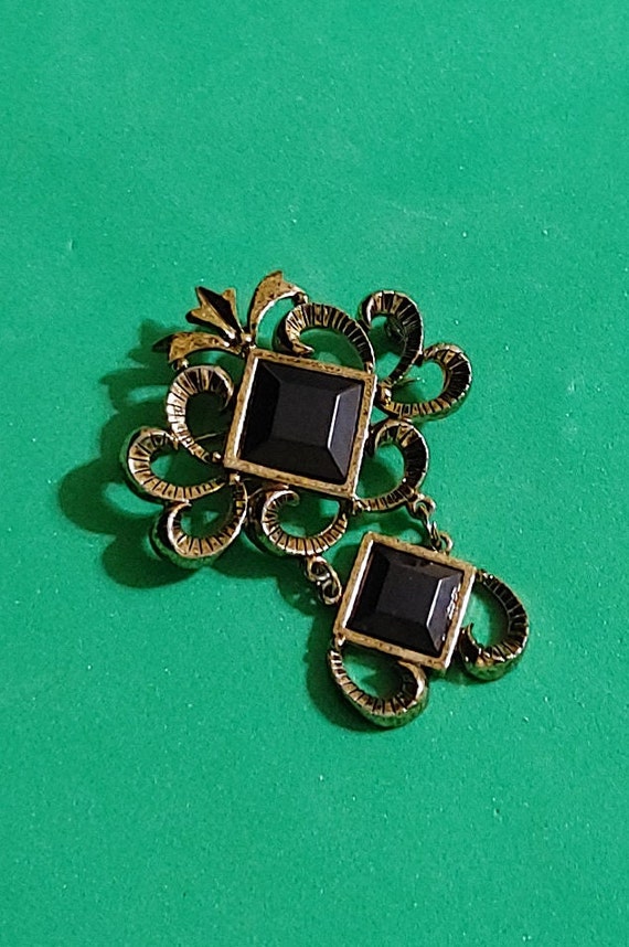 1960's Onyx And Vermeil Ladies Brooch Pinback Pin… - image 5
