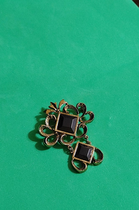 1960's Onyx And Vermeil Ladies Brooch Pinback Pin… - image 4