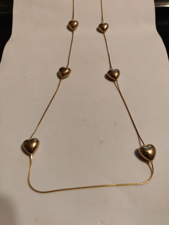 14K Gold Puffed Heart Necklace 1980s 35 Inches - image 1