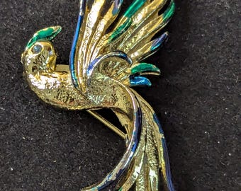 Vintage Statement Stück goldfarbene Pfau Pin Brosche