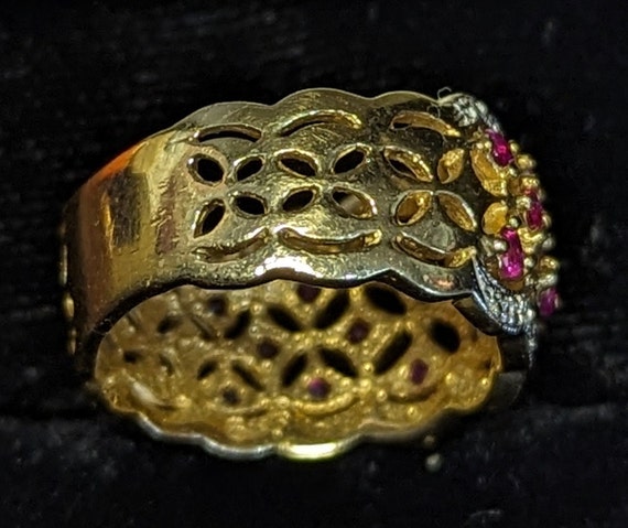 Ruby and Diamond Basket Weave Statement Ring Wome… - image 4