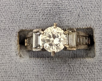 Vintage CZ Engagement Ring: .925 Sterling Silver Wedding Band