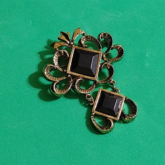 1960's Onyx And Vermeil Ladies Brooch Pinback Pin… - image 1