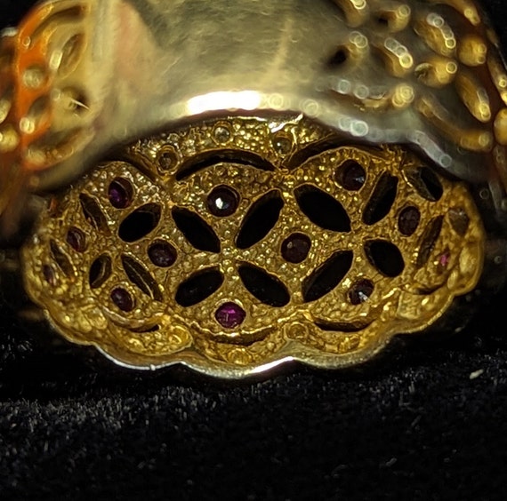 Ruby and Diamond Basket Weave Statement Ring Wome… - image 3