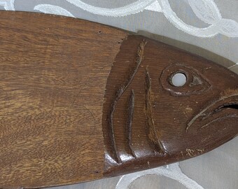 Mid-Century Monkey Pod Wood Fish Serving Platter