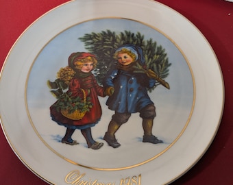 Piatto Avon Christmas Memories: porcellana del 1981 con finiture in oro 22 carati