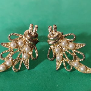 Gold Plated Clip-On Earrings: Faux Pearl Elegant Fashion