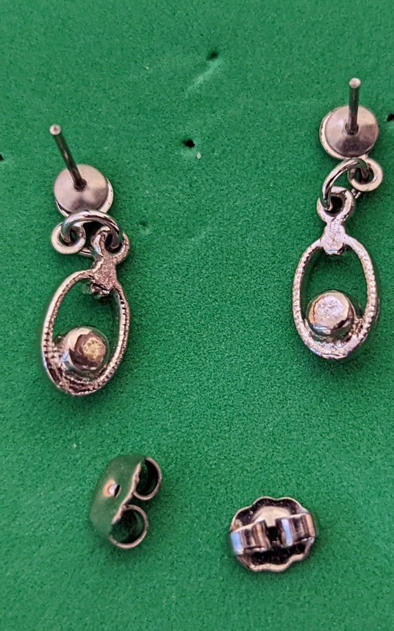 Vintage Pierced Dangle Earrings Silver toned faux… - image 2
