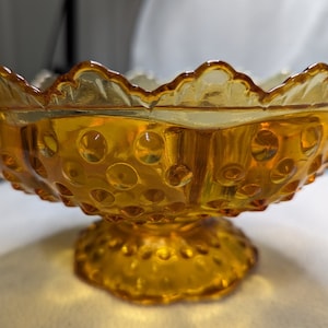 Vintage Amber Fenton Glass Pedestal Hobnail Candle Holder, Centerpiece. 3872-CA Colonial Signed Original
