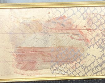 Vintage Framed Tapestry Art Ornate Gold Frame Mixed Media 30 x 20.5 inches
