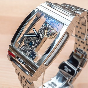 Manual Mechanical Skeleton Watch Bridge Movement Silver Stainless Steel Strap Perfect for Gift