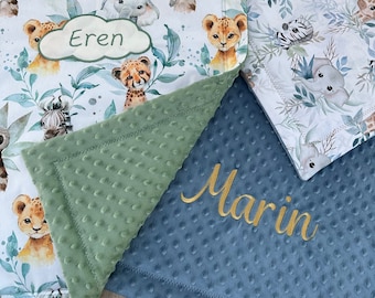 MINISAVANE baby blanket personalized on the back in minky handmade in France / birth gift / baby first name blanket / child blanket