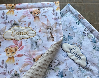 La petite couverture Savane et MiniSavane bébé personnalisée fait-main en France / cadeau Naissance / couverture bébé personnalisée