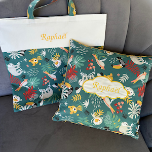 Totebags Maternelle BICOLORES et coussin personnalisés - Rentrée école maternelle - Différents tissus et coloris -Livraison en point relais