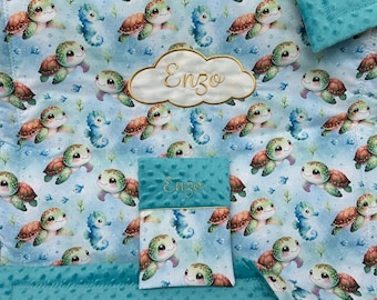 Personalized baby gift set – Baby blanket with name and matching items – Premium range – Handmade in France