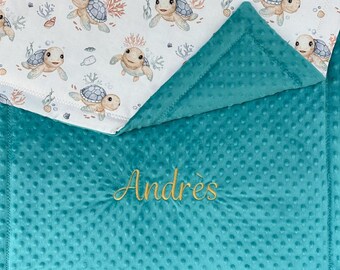 Sea Theme – Personalized Baby Blanket with Name – Choice of Designs – Newborn Gift – Handmade in France