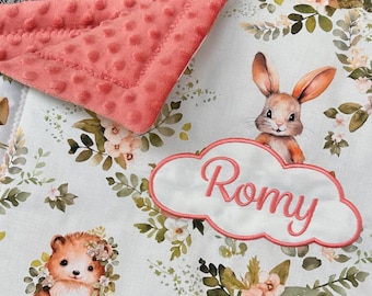 Forest Theme – Personalized Baby Blanket with Name – Choice of Designs – Newborn Gift – Handmade in France