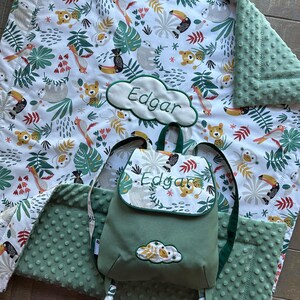 Coffret Maternelle Couverture Grande taille Coussin et Sac à dos personnalisés Rentrée école Choix tissus et tailles -Livraison point relais