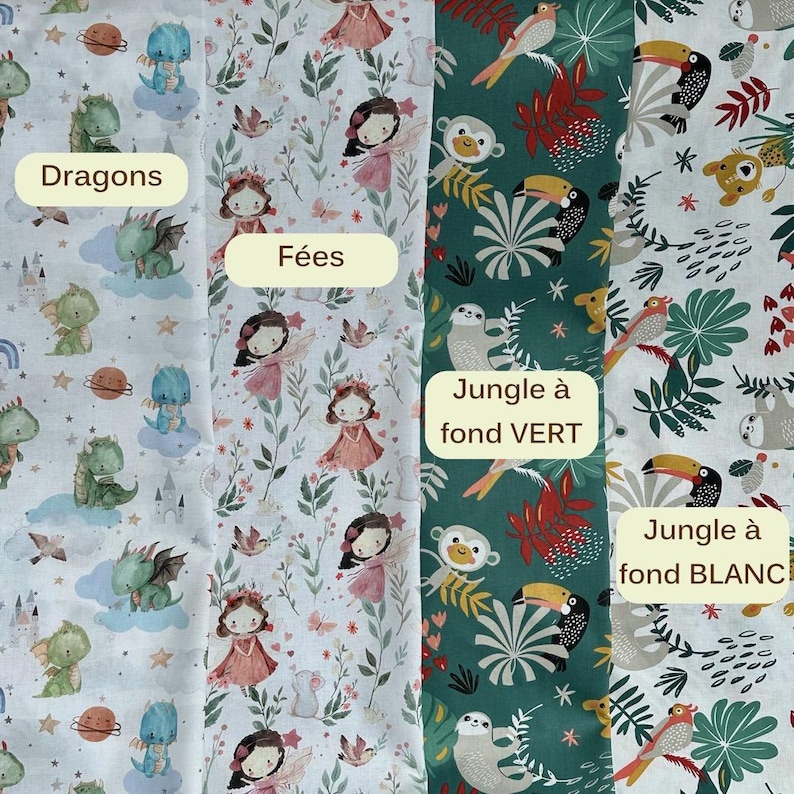 Tissus à motifs disponibles – choix à indiquer en zone "personnalisation"