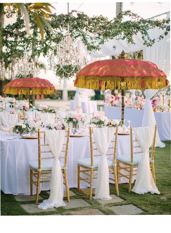 Bali Garden Umbrella Cerise Pink With Yellow Fringe Etsy