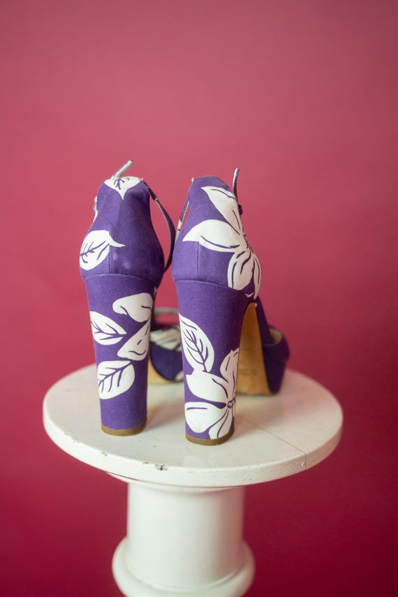 MIU MIU DESIGNER Platform Pump Heels Purple Flower Size 38