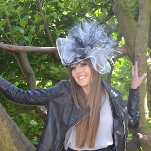 Sasha -  Black & Grey WOW crinoline fascinator, weddings, royal ascot, Ladies Day,