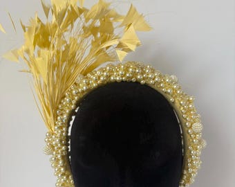 Lemon Statement Pearl Headband Fascinator Royal Ascot  Dubai Weddings Cocktail Party Ladies Day Formal Headpiece Headwear Lemon hairband
