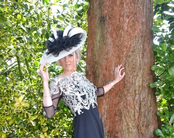 Matilda - Ivory & black saucer fascinator, Hat, simply gorgeous, mother of the bride or groom, Royal Ascot, Weddings