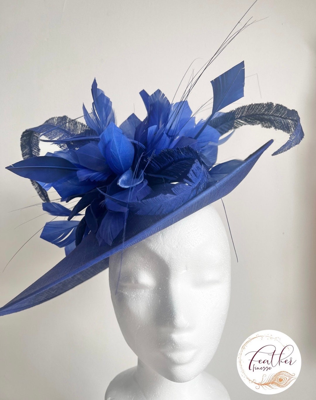 Jennifer Royal Blue Feather Saucer Fascinator, Stunning and Crowd