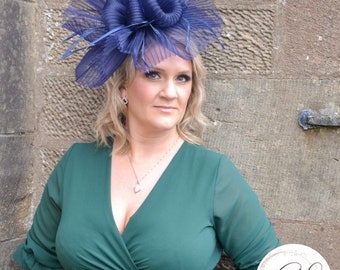 Gloria - Pleated Navy Fascinator, suitable for Royal ascot, weddings, mother of the groom, mother of the bride